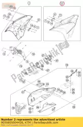 Aquí puede pedir carenado lateral lh cpl. De KTM , con el número de pieza 9050805004428: