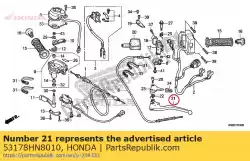 hefboom, l. Stuurhendel van Honda, met onderdeel nummer 53178HN8010, bestel je hier online: