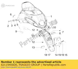 Aqui você pode pedir o carenagem de plástico do corpo principal -l. H em Piaggio Group , com o número da peça 62119400DE: