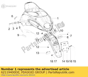 Piaggio Group 62119400DE carenagem de plástico do corpo principal -l.h - Lado inferior