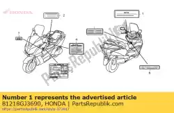 label, kofferbak voorzichtig van Honda, met onderdeel nummer 81218GJ3690, bestel je hier online: