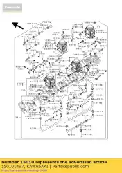 Here you can order the carburetor,lh,outside from Kawasaki, with part number 150101497: