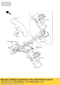 Kawasaki 350231334 spatbord-achter, fr - Onderkant