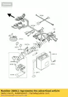 260111615, Kawasaki, cable conductor, batería (+) zx1100-e1 kawasaki gpz 1100 1995 1996 1998, Nuevo