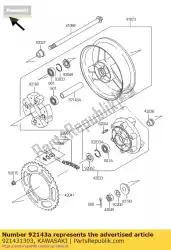 kraag, rr hub, l = 133 zx750-h1 van Kawasaki, met onderdeel nummer 921431303, bestel je hier online: