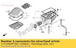 Ici, vous pouvez commander le élément comp., filtre à air auprès de Honda , avec le numéro de pièce 17210KPPT00: