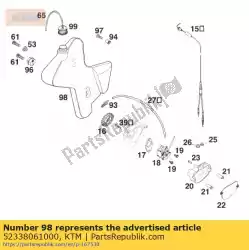 Ici, vous pouvez commander le réservoir supplémentaire r / s 125-380'99 auprès de KTM , avec le numéro de pièce 52338061000: