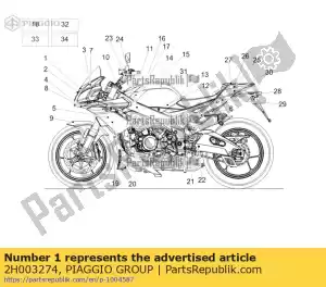 Piaggio Group 2H003274 calcomanía con el número de matrícula del cristal del carenado superior - Lado inferior