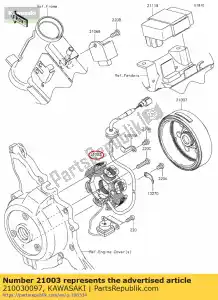 Kawasaki 210030097 estator - Lado inferior