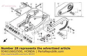 honda 934010602500 boutwasser, 6x25 - Onderkant