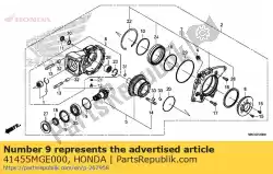 Ici, vous pouvez commander le cale f, pignon (1. 62) auprès de Honda , avec le numéro de pièce 41455MGE000:
