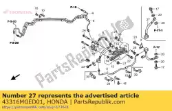 Aqui você pode pedir o mangueira comp. C, rr. Freio em Honda , com o número da peça 43316MGED01: