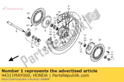Aquí puede pedir collar, fr. Lado de la rueda de Honda , con el número de pieza 44311MAY000: