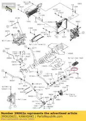 Here you can order the 01 hose-cooling,rr head-ther from Kawasaki, with part number 390620621: