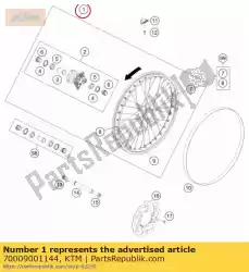 Ici, vous pouvez commander le roue avant cpl. 14 auprès de KTM , avec le numéro de pièce 70009001144: