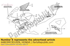 Honda 64803MCJD10ZB stripe, r. upper cowl *ty - Bottom side