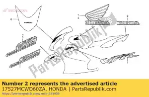 Honda 17527MCWD60ZA marca, l. tanque de combustível * tipo1 - Lado inferior