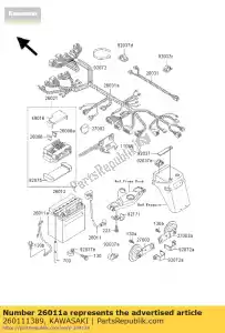 kawasaki 260111389 draadkabel, batterij (-) ex500-a1 - Onderkant