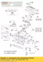 Aqui você pode pedir o cabeça de cilindro cpl. Traseira 05 em KTM , com o número da peça 62536120044: