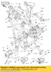 Qui puoi ordinare copertina, perno, rh bx250aef da Kawasaki , con numero parte 140921114: