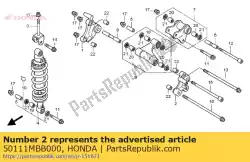 beugel, l. Kussen lager van Honda, met onderdeel nummer 50111MBB000, bestel je hier online: