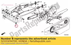 Aqui você pode pedir o parafuso, pivô do braço oscilante em Honda , com o número da peça 52101K94T00: