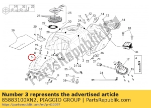 aprilia 85883100XN2 brandstof tank deksel. zwart - Onderkant