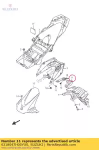 Suzuki 6318047H00YUS tampa, rr fender - Lado inferior