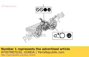 Honda 87507MEYD30 etiqueta, corrente de transmissão - Lado inferior