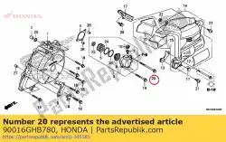 Aqui você pode pedir o parafuso, flange, 6x75 em Honda , com o número da peça 90016GHB780: