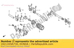 Ici, vous pouvez commander le fourchette, r. Changement de vitesse auprès de Honda , avec le numéro de pièce 24211KSR730: