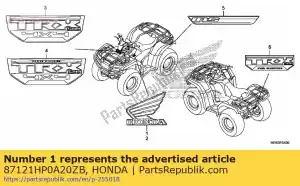 Honda 87121HP0A20ZB emblème, r. anse de réservoir de carburant - La partie au fond