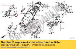 Aquí puede pedir cubierta r guardabarros b de Honda , con el número de pieza 80106MKSE00: