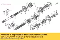 23431MCA000, Honda, ingranaggio, secondo e terzo albero principale (22t / 29t) honda gl 1800 2001 2002 2003 2004 2005 2006 2007 2008 2009 2010 2012 2013, Nuovo