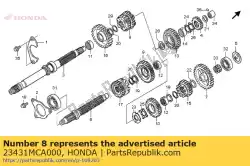 Here you can order the gear, mainshaft second & third (22t/29t) from Honda, with part number 23431MCA000:
