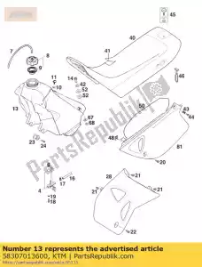 ktm 58307013600 tanque de combustible 9 litros sx, sxc '98 - Lado inferior