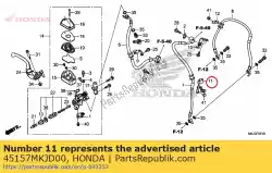 Ici, vous pouvez commander le pince comp., l. Fr. Durite de frein auprès de Honda , avec le numéro de pièce 45157MKJD00: