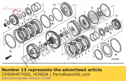 Ici, vous pouvez commander le guide, premier pignon d'embrayage auprès de Honda , avec le numéro de pièce 23406HP7A00: