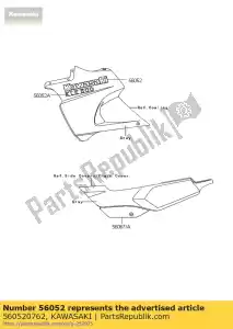 kawasaki 560520762 marcaje carenado, kawasaki kle 50 - Lado inferior