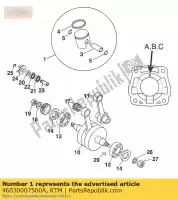 46030007500A, KTM, pistón cpl. 45 mm 'a / b ktm sx xc 60 65 1998 1999 2000 2001 2002 2003 2004 2005 2006 2007 2008, Nuevo