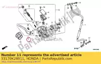 53170K28911, Honda, conjunto de alavancas, r. lidar com honda crf  fb f crf125fb lw crf125f sw 125 , Novo