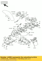 140901836, Kawasaki, afdekking achterspatbord links bn125-a1 kawasaki eliminator 125 1998 1999 2000 2002 2003 2004 2005 2006 2007, Nieuw