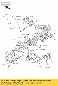 kawasaki 140901836 afdekking achterspatbord links bn125-a1 - Onderkant