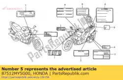 Aqui você pode pedir o etiqueta, acessórios e carregamento em Honda , com o número da peça 87512MY5G00: