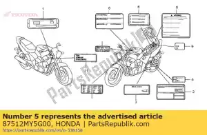 honda 87512MY5G00 label, accessories & loading - Bottom side