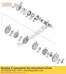 Here you can order the 6th gear countershaft 21-t 112 from KTM, with part number 50233005700: