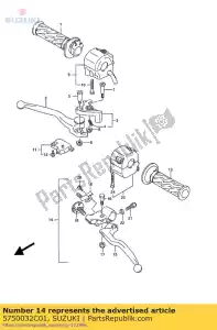 Suzuki 5750032C01 conjunto da alavanca, embreagem - Lado inferior