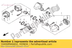 Ici, vous pouvez commander le winker assy., r. Fr. (12v auprès de Honda , avec le numéro de pièce 33400MAS602: