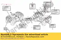 87505HN5U10, Honda, etiqueta, pneu e overlo honda trx350fe fourtrax 4x4 es trx400fa rancher at trx450fe foreman trx500fa foretrax 350 400 450 500 , Novo