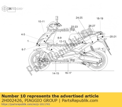 Aprilia 2H002426, Naklejka na praw? górn? pokryw? os?ony ?a?, OEM: Aprilia 2H002426